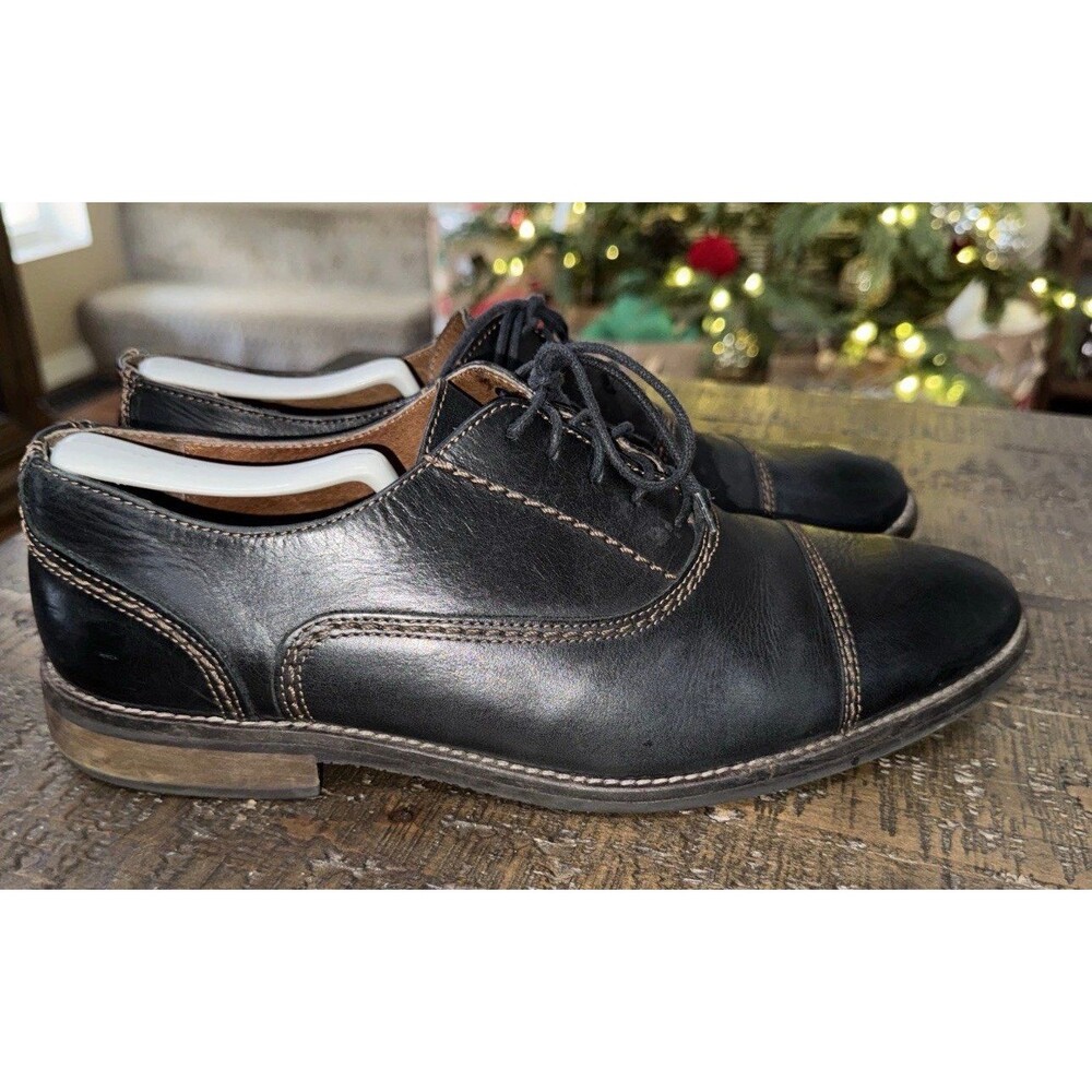 Johnston & Murphy Mens Sz 9 D Optima Cap Toe Leather Oxfords Black Dress Leather